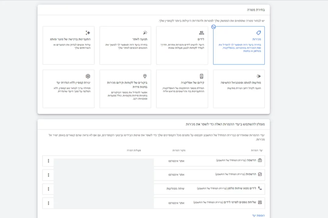 בשלב הזה, הגדרו יעדים ופעולות המרה שרלוונטיות למסע הפרסום שלכם.